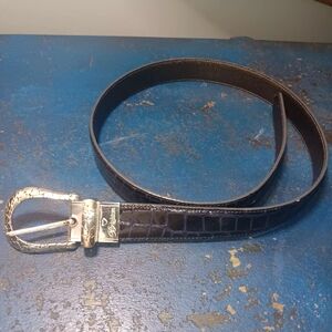 Brighton Black Croc-Embossed Belt with Silver Buckle